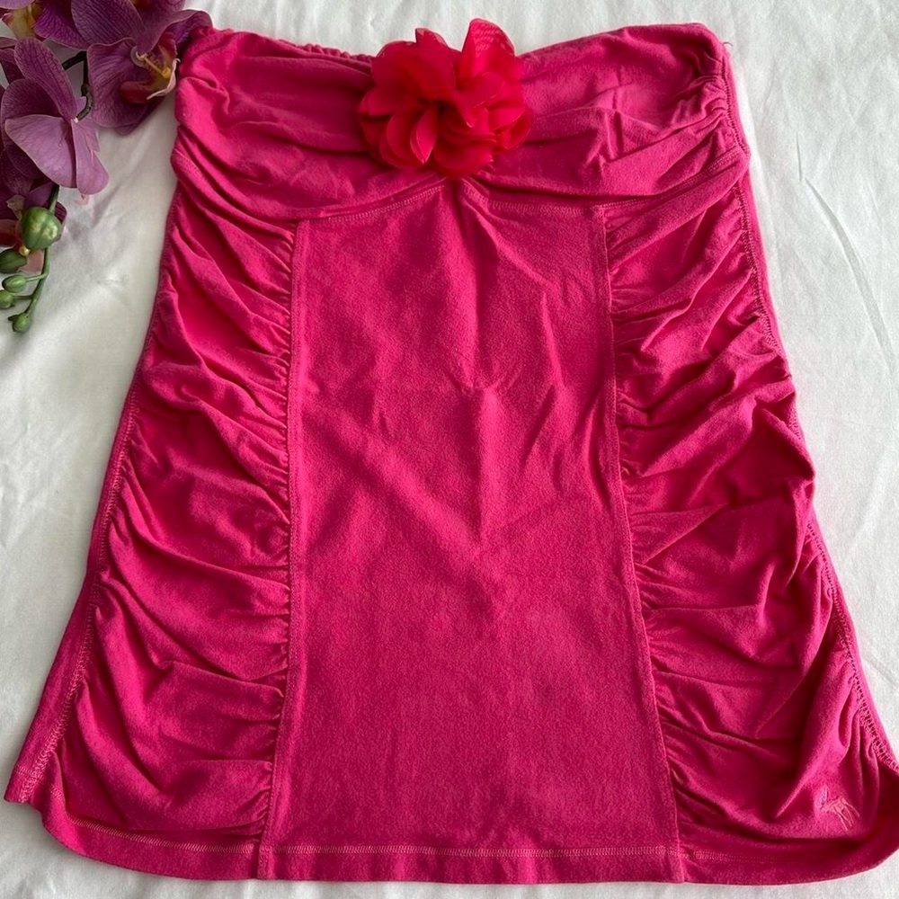 Y2k Abercrombie & fitch pink strapless top with rosette details